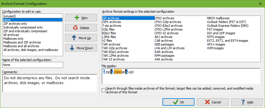 Archive Format Configuration